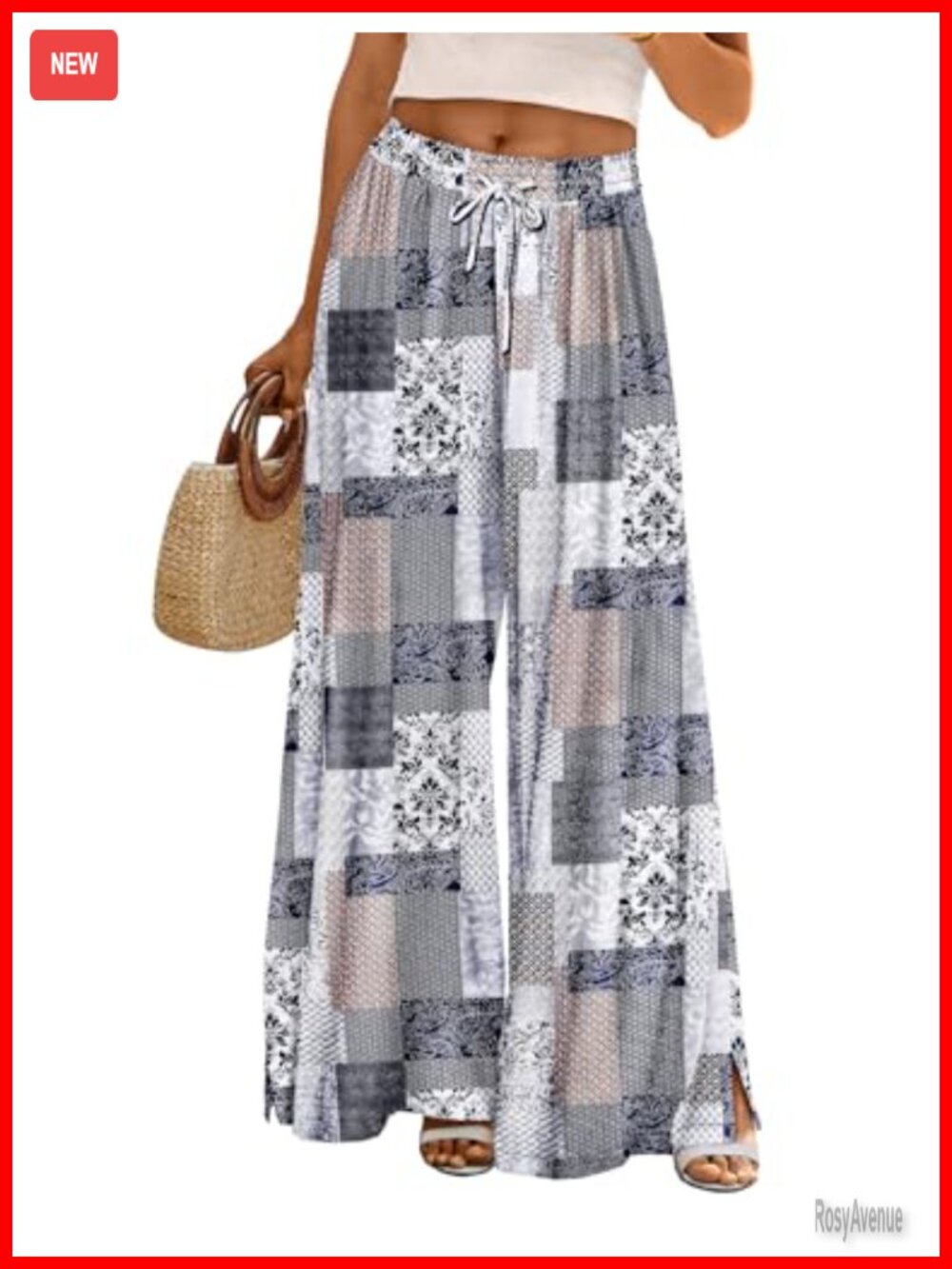 Women Wide Leg Palazzo Pants Flowy Drawstring Lounge Beach Trousers Pockets